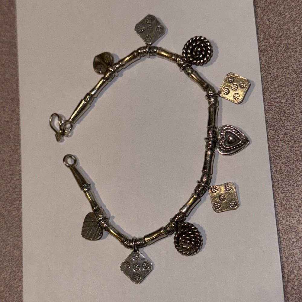 VTG Sterling Silver - NEPAL Heart Flower Braided Charm 7" Bracelet - 13.5g